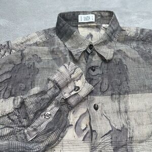 Xacus Italy Linen Shirt Mens L Gray Abstract Button Up Lightweight Casual